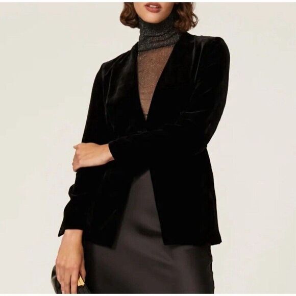 THEORY Velvet Blazer Women 12 Black Waist Tab 1-Button Viscose Silk Jacket - Picture 1 of 16